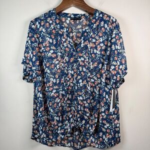 Sara Michelle Sheer Floral Button Down Short Sleeve Blouse 3X